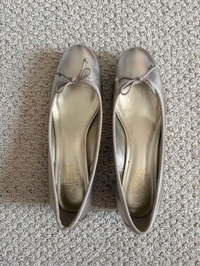 Chaps Metallic Taupe Ballet Flats with Bow